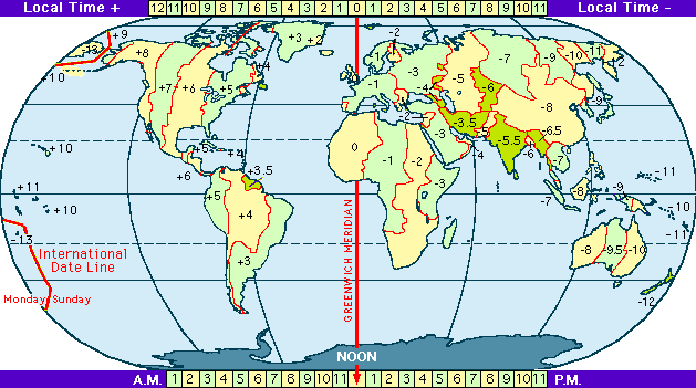 Mappa dei fusi orari nel mondo