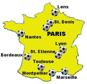 Cartina degli stadi in Francia - CLICCA SU UNA CITTA' - CLICK ON A TOWN - CLIQUEZ SUR UNE VILLE